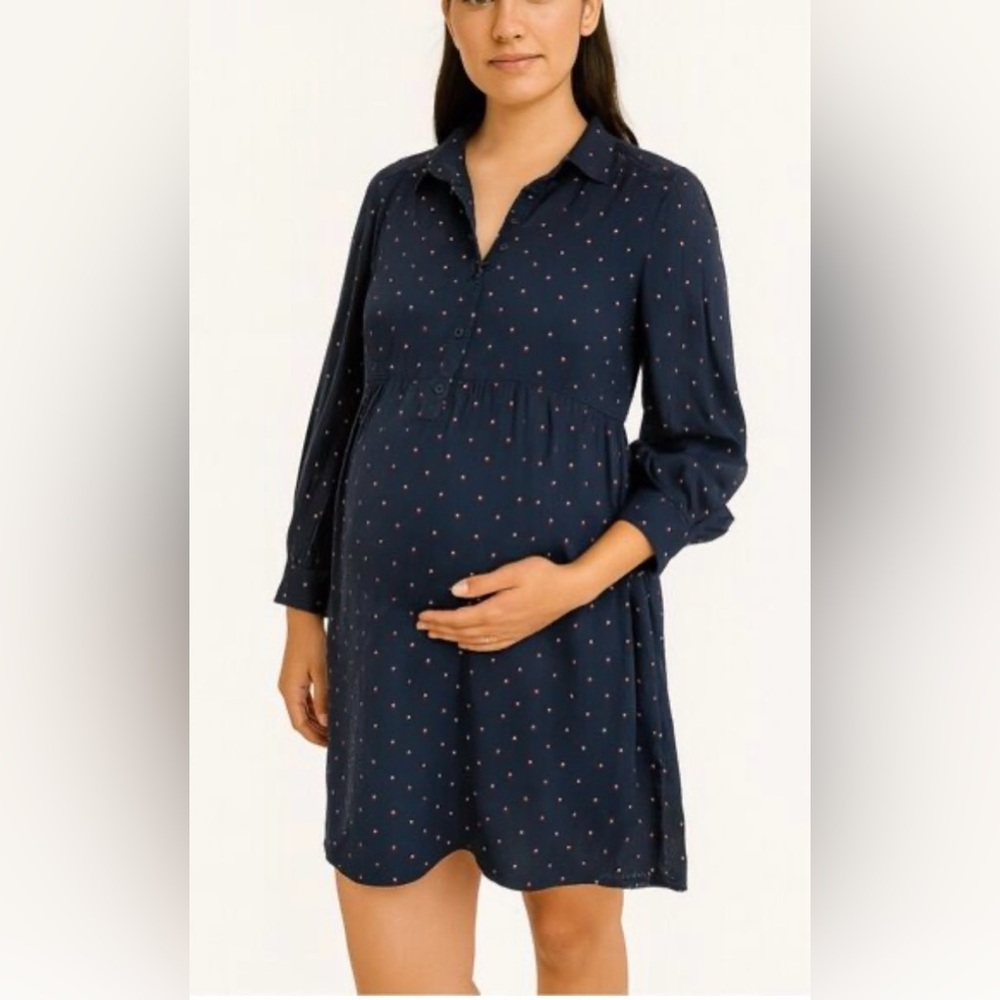 Hatch Maternity Shirt Dress Modest Lavender Micro Dots on Blue Hatch size 4 Mat.